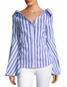 Kyle Richards Striped Bell Sleeve Blouse Big Blonde Hair