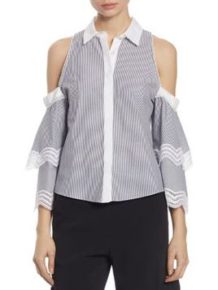 Kyle Richards Striped Button Down Ruffle Sleeve Top Big Blonde Hair