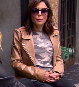 Bethenny Frankel S Tan Leather Jacket Big Blonde Hair