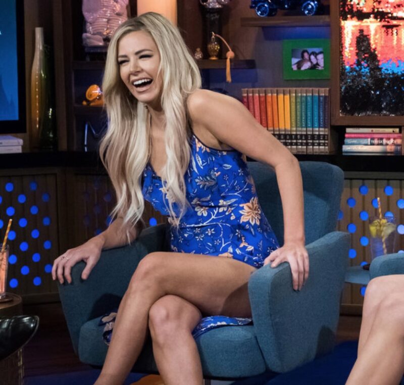 Ariana Madix S Blue Floral Slip Dress On Wwhl Big Blonde Hair