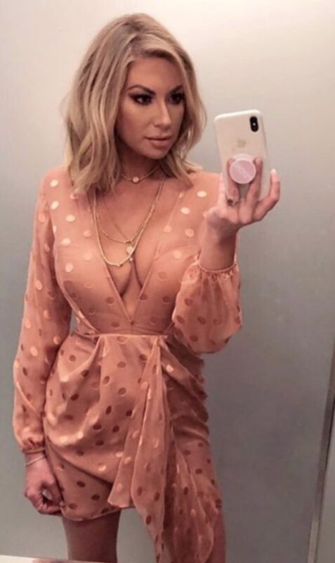 Stassi Schroder S Polka Dot Dress On WWHL Big Blonde Hair