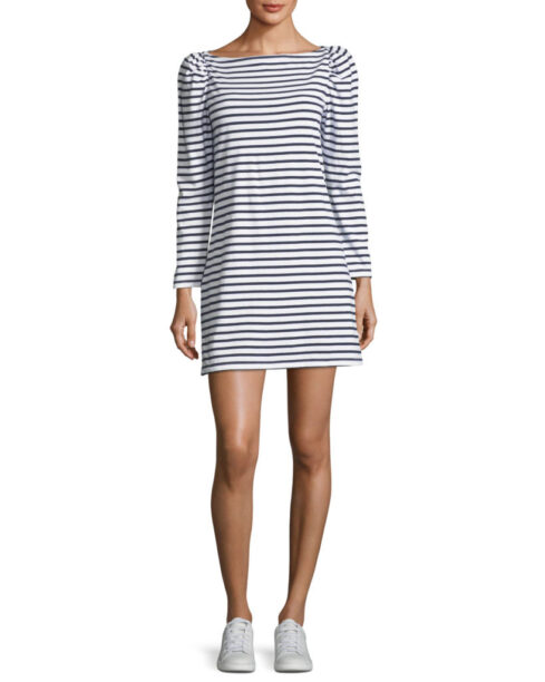 Kyle Richards Striped Puff Sleeve Dress Big Blonde Hair