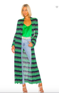 Teddi Mellencamp S Blue And Green Striped Long Cardigan Big Blonde Hair