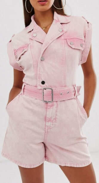 Caroline Stanbury S Pink Denim Romper Big Blonde Hair