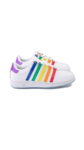 Kyle Richards Rainbow Stripe Sneakers Big Blonde Hair