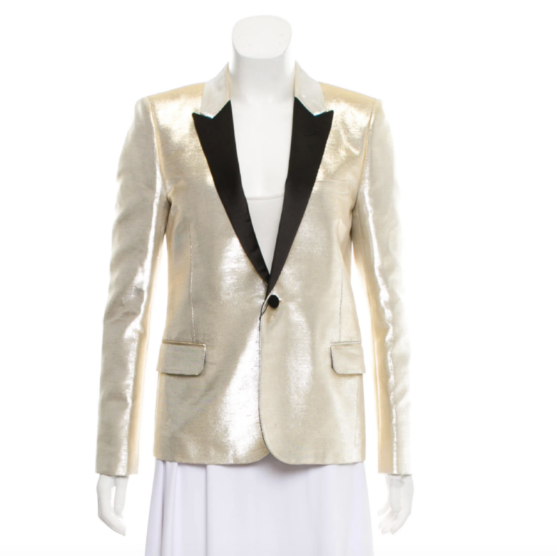 Kyle Richards Gold Blazer With Black Trim Big Blonde Hair