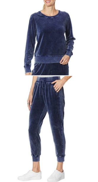 Bethenny Frankels Navy Velour Sweatsuit Big Blonde Hair