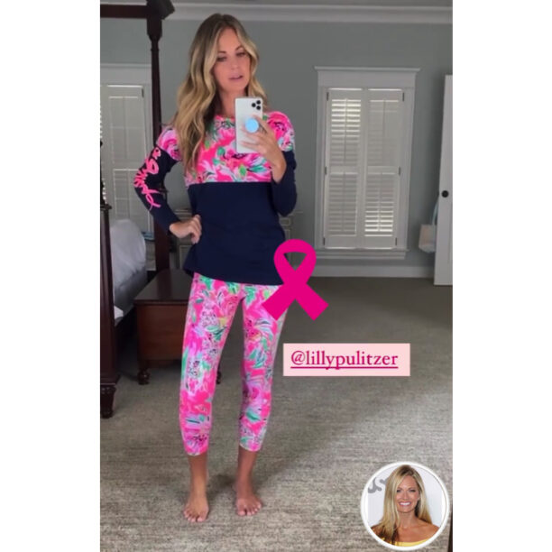 Cameran Eubanks Pink And Navy Floral Print Outfit Big Blonde Hair