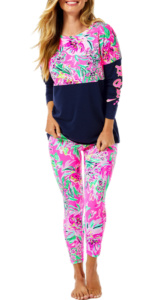 Cameran Eubanks Pink And Navy Floral Print Outfit Big Blonde Hair