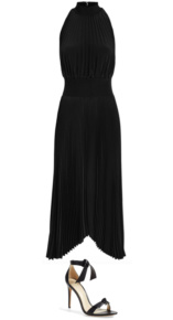 Tayshia Adams Black Pleated Midi Dress Big Blonde Hair