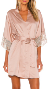 Tayshia Adams Pink Satin Lace Trim Robe Big Blonde Hair