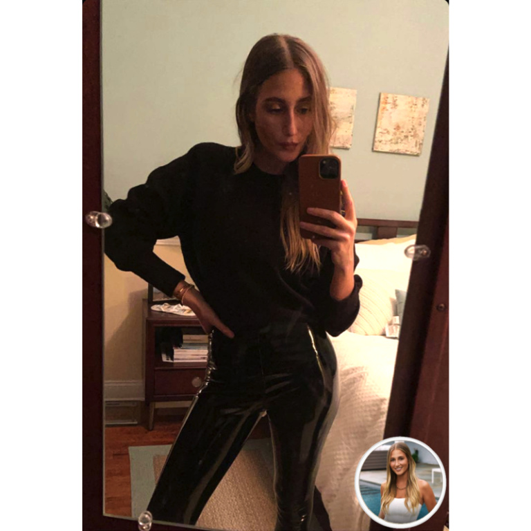 Amanda Batulas Black Patent Leather Leggings Big Blonde Hair