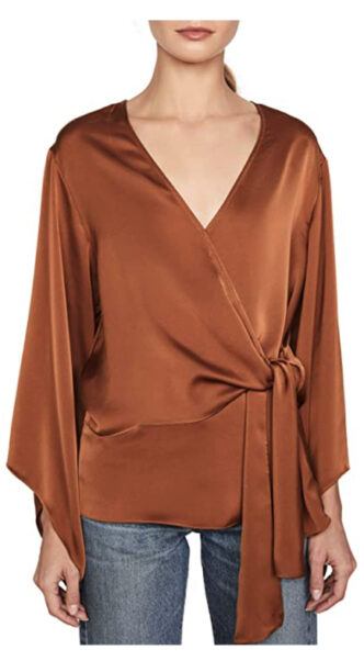 Ramona Singers Copper Satin Wrap Top Big Blonde Hair