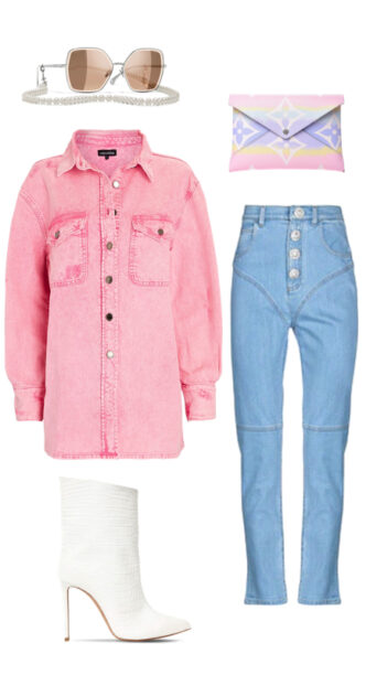 Lisa Barlows Pink Denim Shirt Big Blonde Hair