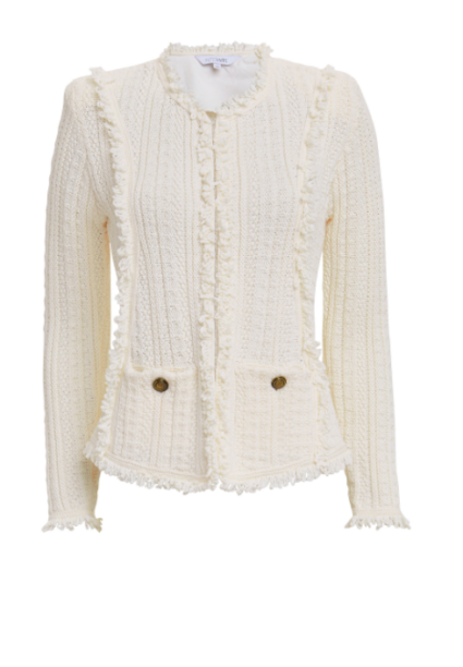 Margaret Josephs Ivory Knit Fringe Blazer Big Blonde Hair