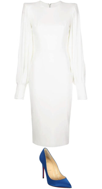 Stephanie Hollmans White Puff Sleeve Dress Big Blonde Hair