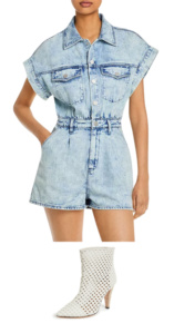 Jackie Goldschneiders Acid Wash Denim Romper Big Blonde Hair