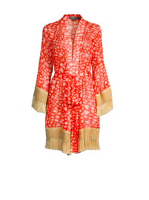 Kyle Richards Red Printed Fringe Kimono Big Blonde Hair