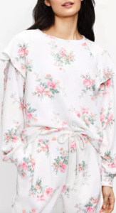 Crystal Kung Minkoffs White Floral Ruffle Sweatshirt Big Blonde Hair