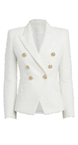 Whitney Roses White Tweed Confessional Blazer Big Blonde Hair