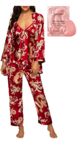 Kyle Richards Red Printed Satin Pajamas Big Blonde Hair