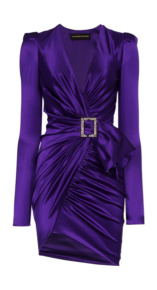 Meredith Marks Purple Satin Crystal Buckle Dress Big Blonde Hair