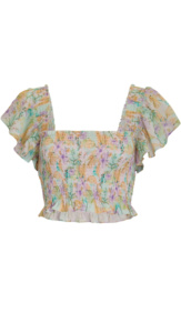 Jackie Goldschneiders Floral Smocked Crop Top Big Blonde Hair