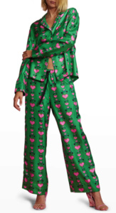 Garcelle Beauvais Green And Pink Heart Print Pajamas Big Blonde Hair