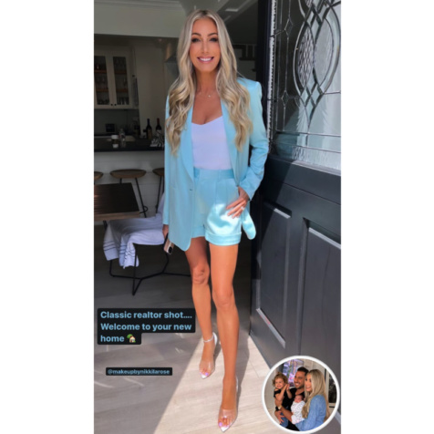 Heather Altmans Blue Satin Short Suit Big Blonde Hair