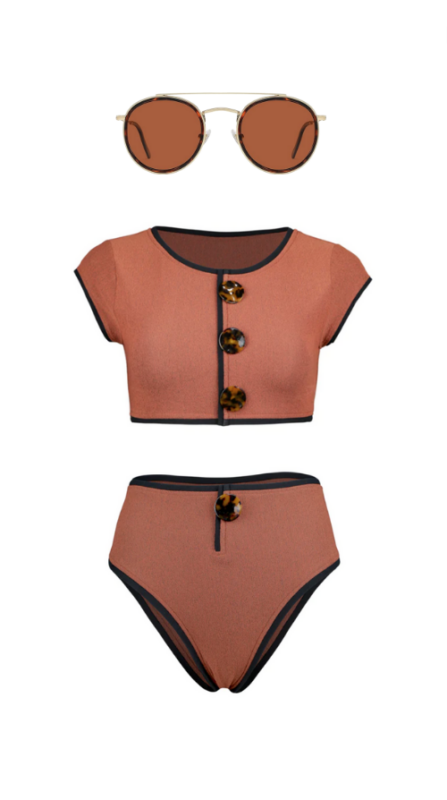 Madison Lecroy S Orange Button Front Short Sleeve Bikini