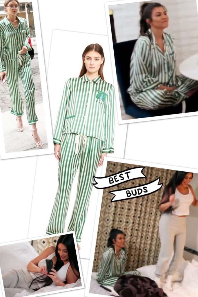 Kortney Kardashian's Green Striped Silk Pajama Set