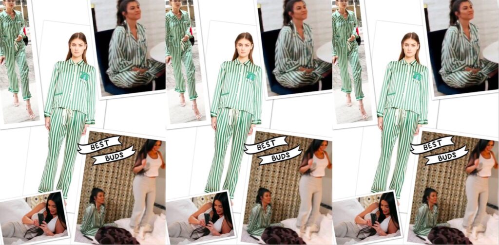 Kortney Kardashian's Green Striped Silk Pajama Set