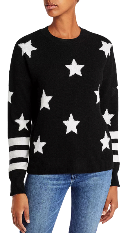 Crystal Kung Minkoff’s Black and White Star Print Sweater | Big Blonde Hair