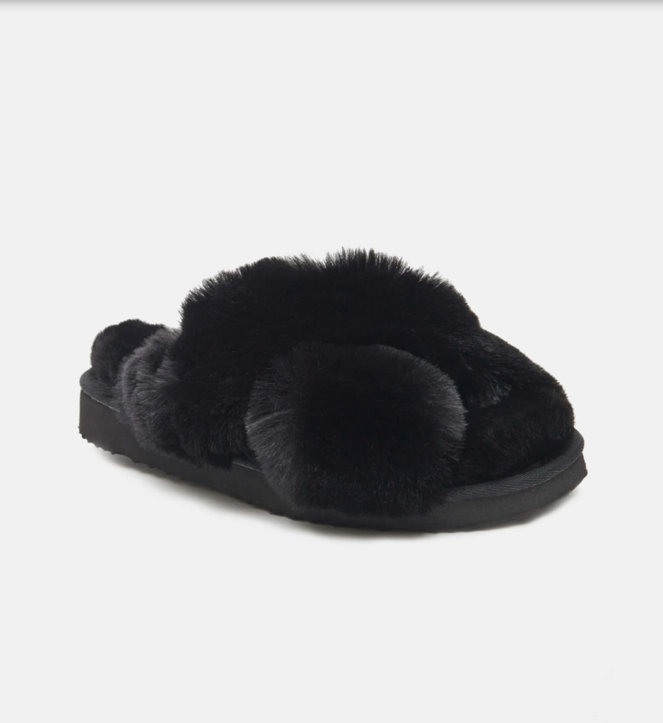 Leah McSweeney's Black Fur Slippers