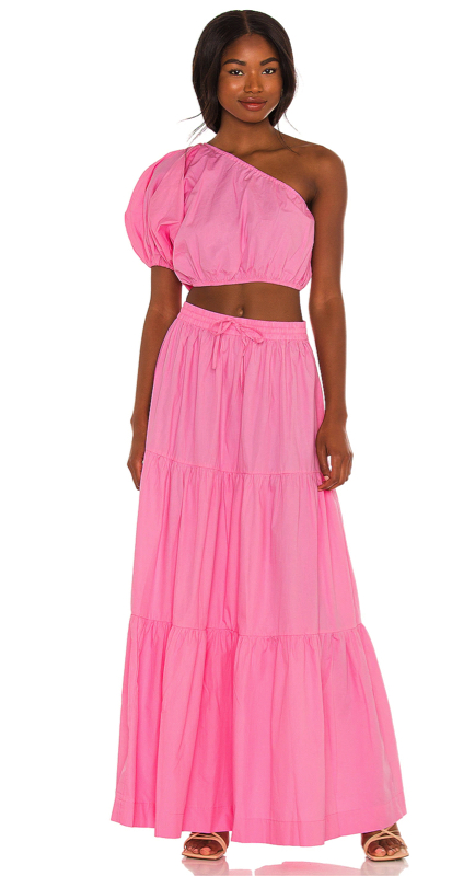 Taylor Ann Green’s Pink One Shoulder Top and Maxi Skirt | Big Blonde Hair