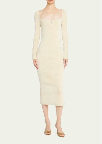 Lisa Hochstein's Ivory Notched Midi Dress | Big Blonde Hair