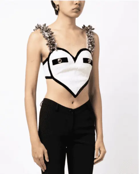 Area Heart-shaped Embellished Top in Black