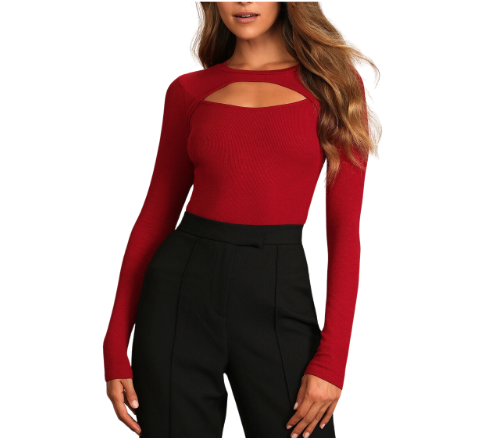 Olivia Flowers' Red Cutout Confessional Top