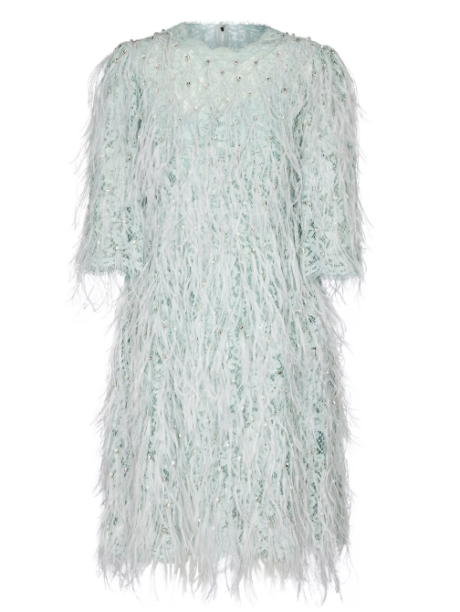 Sutton Stracke's Blue Feathered Confessional Look