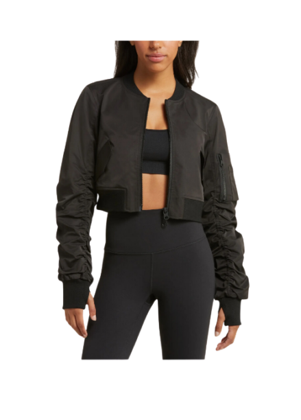 Kyle Richards' Black Cropped Bomber Jacket