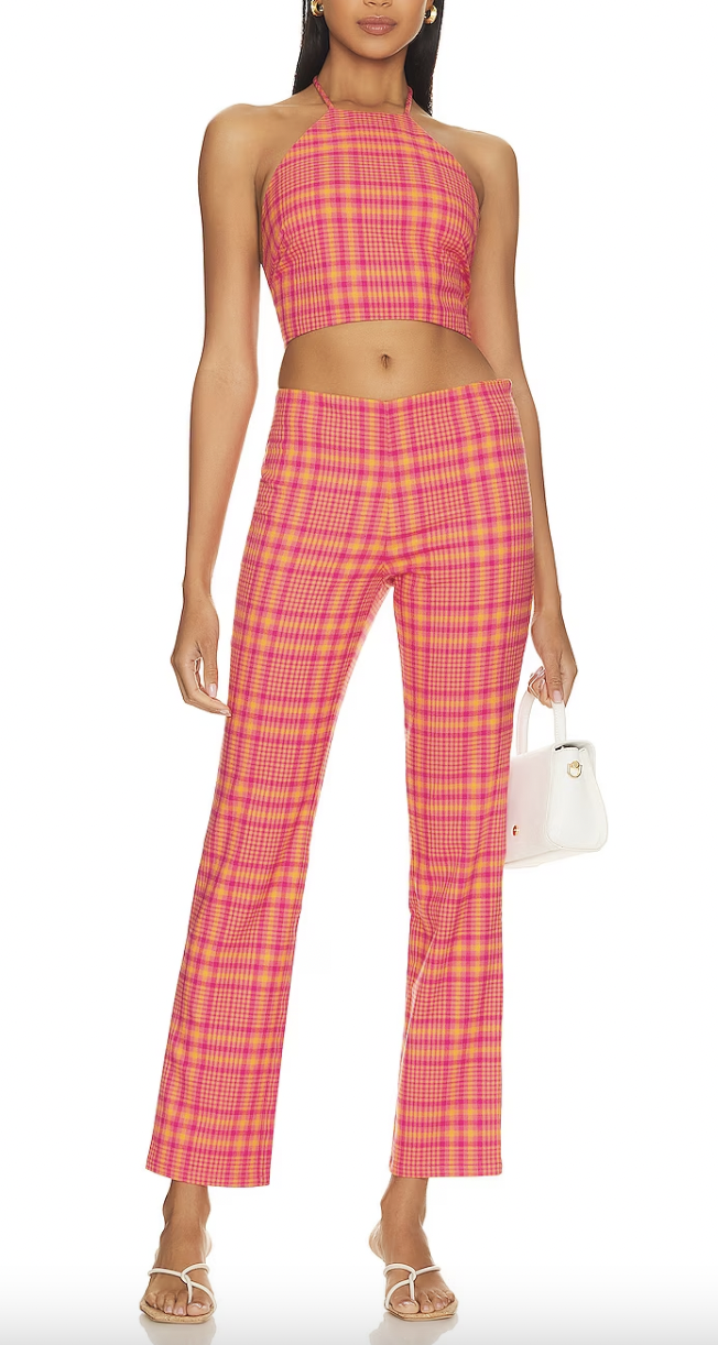 Ally Lewber's Pink Plaid Crop Top & Pants Set