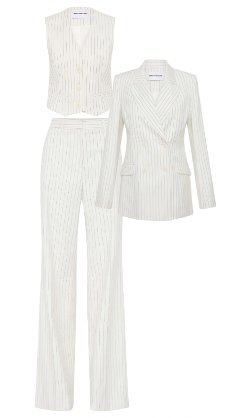 Caroline Stanbury's White Pinstriped Vest and Pants