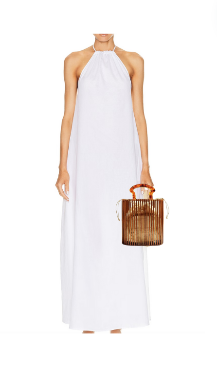 Ciara Miller's White Backless Halter Maxi Dress