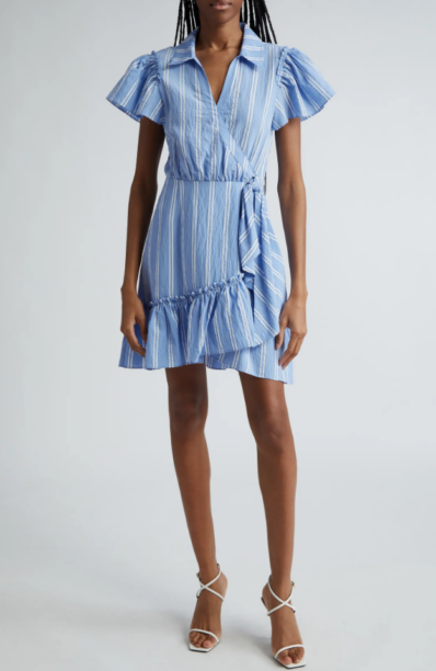 Emily Simpson's Blue Striped Ruffle Mini Dress
