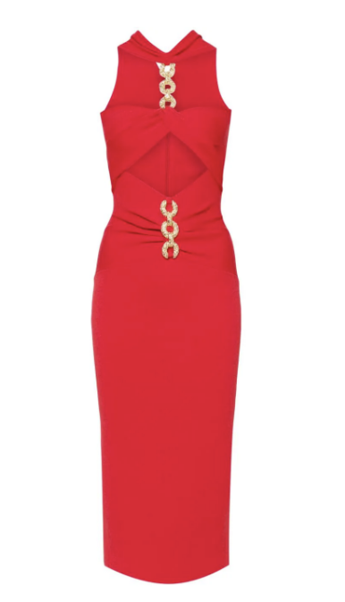 Emily Simpson's Red and Gold Cutout Dress
