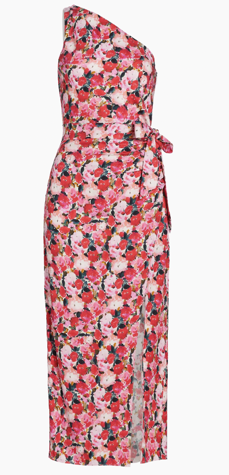 Gina Kirschenheiters Pink Floral One Shoulder Midi Dress