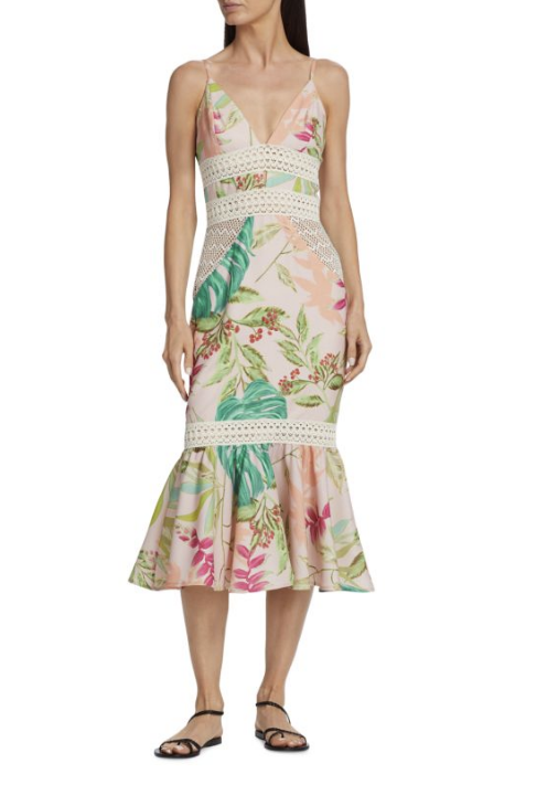 Margaret Joseph's Pink Tropical Print Midi Dress