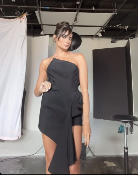 Paige DeSorbo's Black Draped Asymmetric Dress