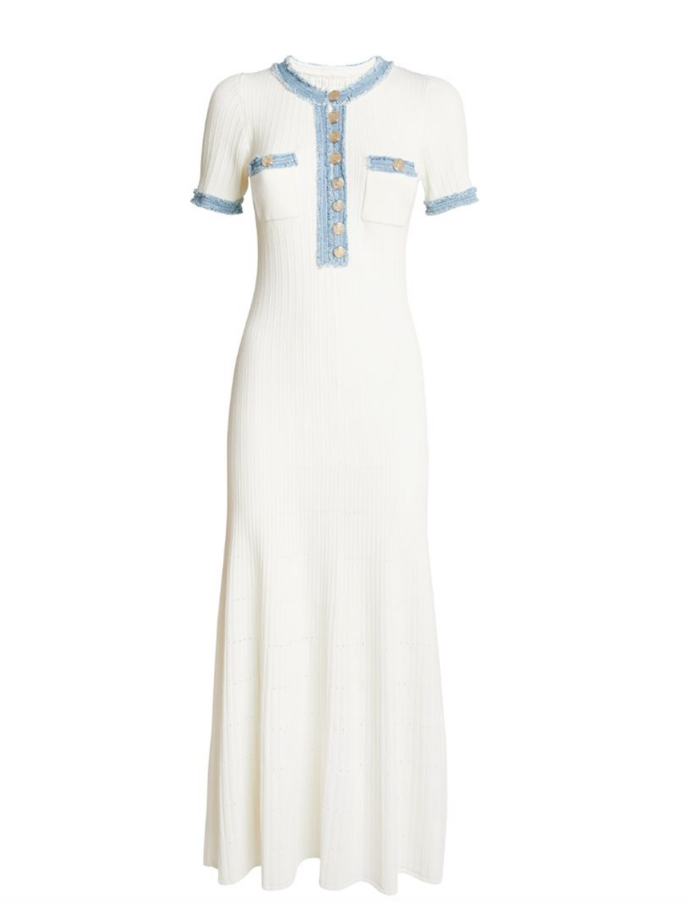 Amanda Batula's White Denim Trim Maxi Dress