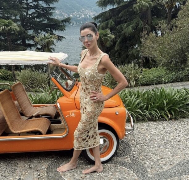 Heather Dubrow's Tan Crochet Coverup Dress